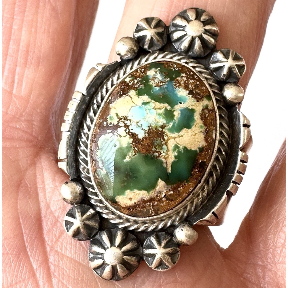 Navajo‎ Turquoise Ring Sz 10 Sonoran Gold Sterling Benally Native American Stars